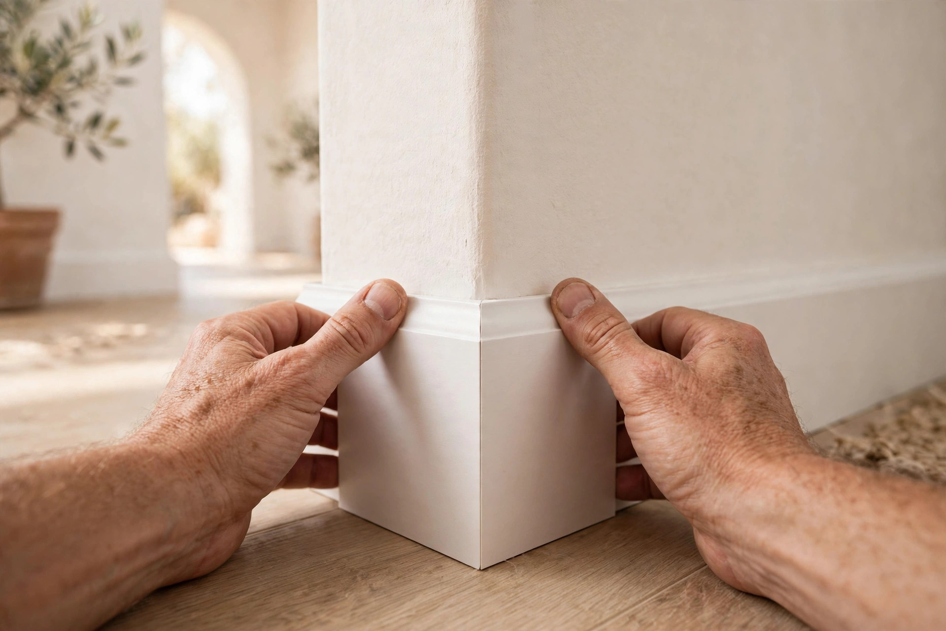 Instalación de rodapié blanco a inglete